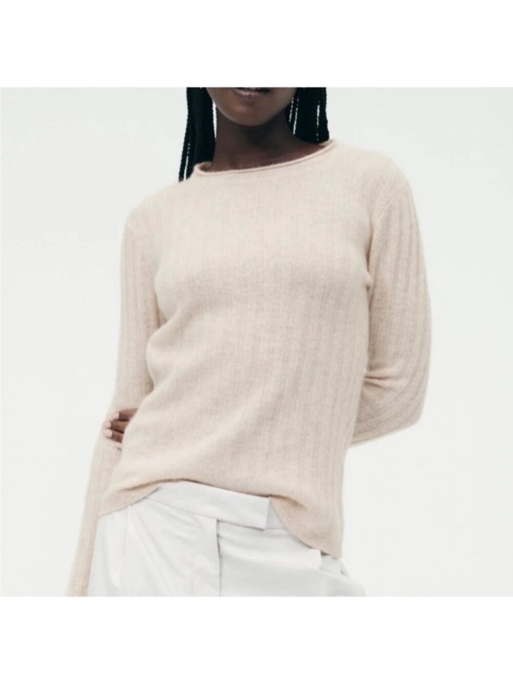 NAADAM Women's Cashmere Pullover Sweater Ribbed in Oatmeal Luxury